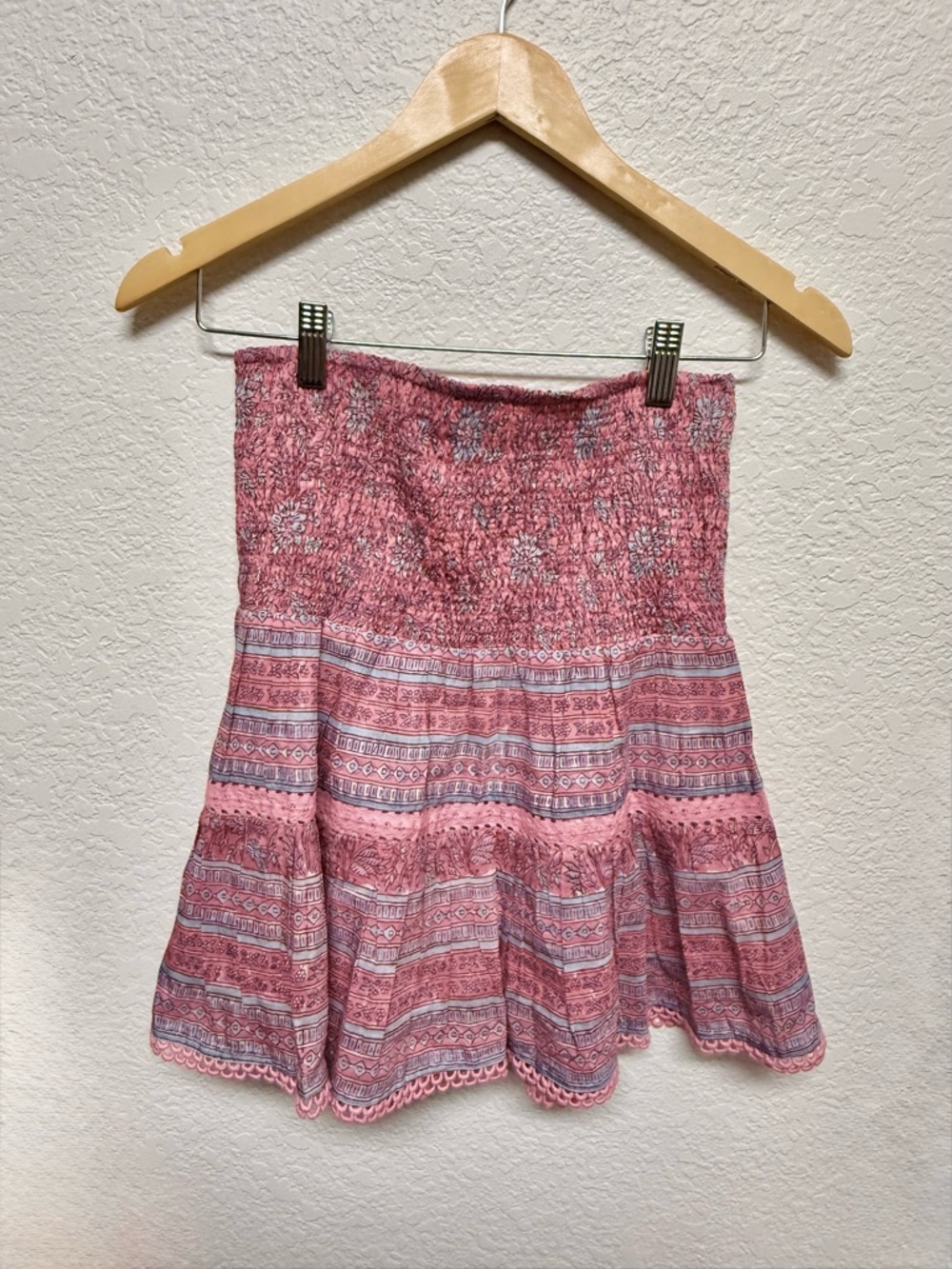 Alicia Bell Smocked Strapless Pink Patterned Women's Skirt Medium